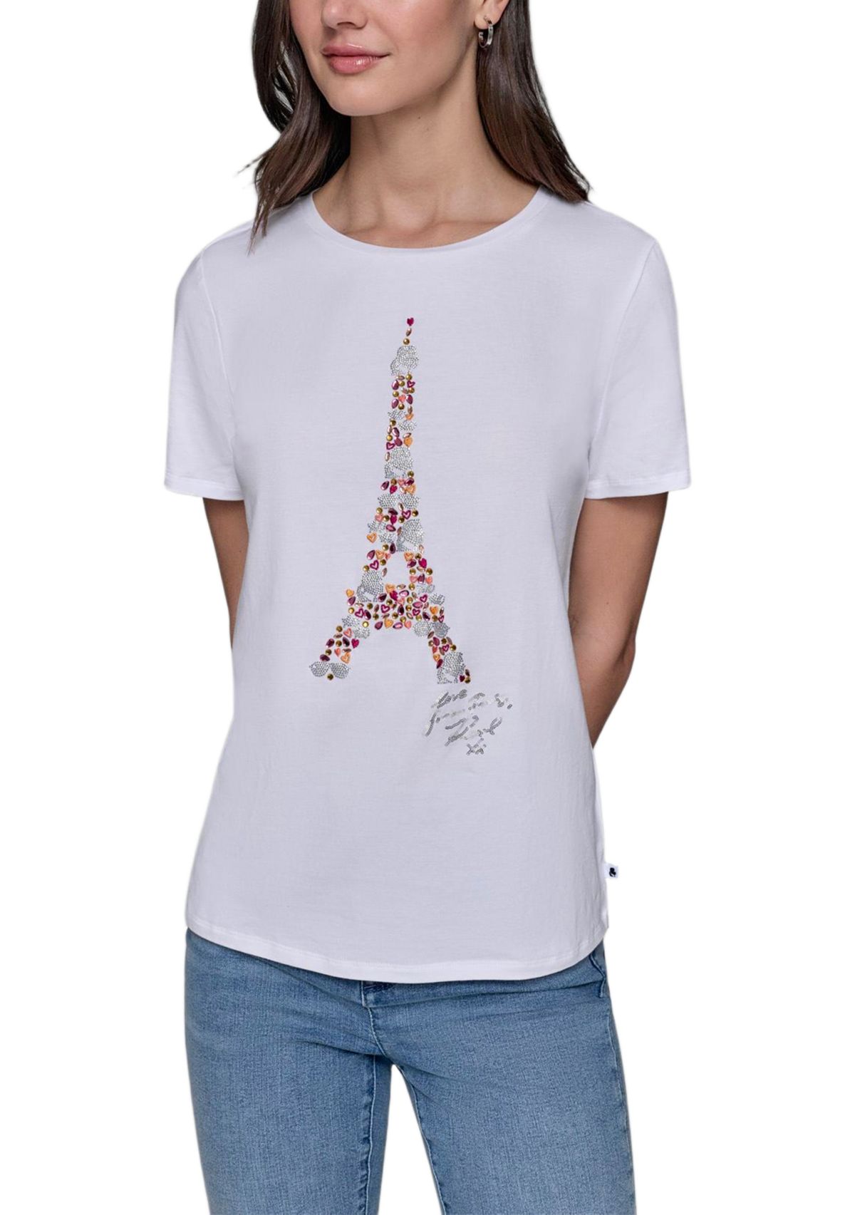 Womens Sequin Eiffel Tower Sequin Graphic T-Shirt