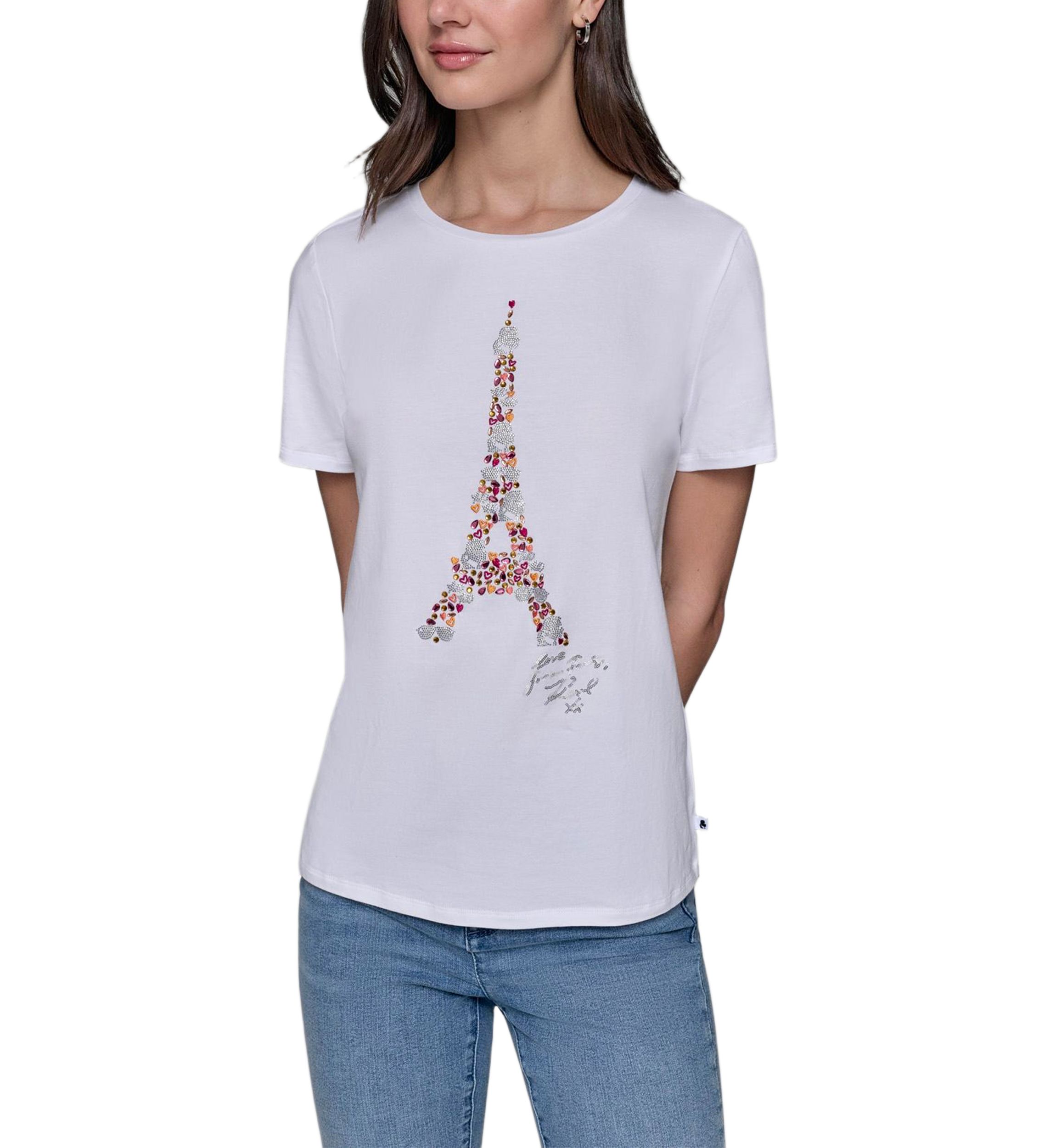 Womens Sequin Eiffel Tower Sequin Graphic T-Shirt