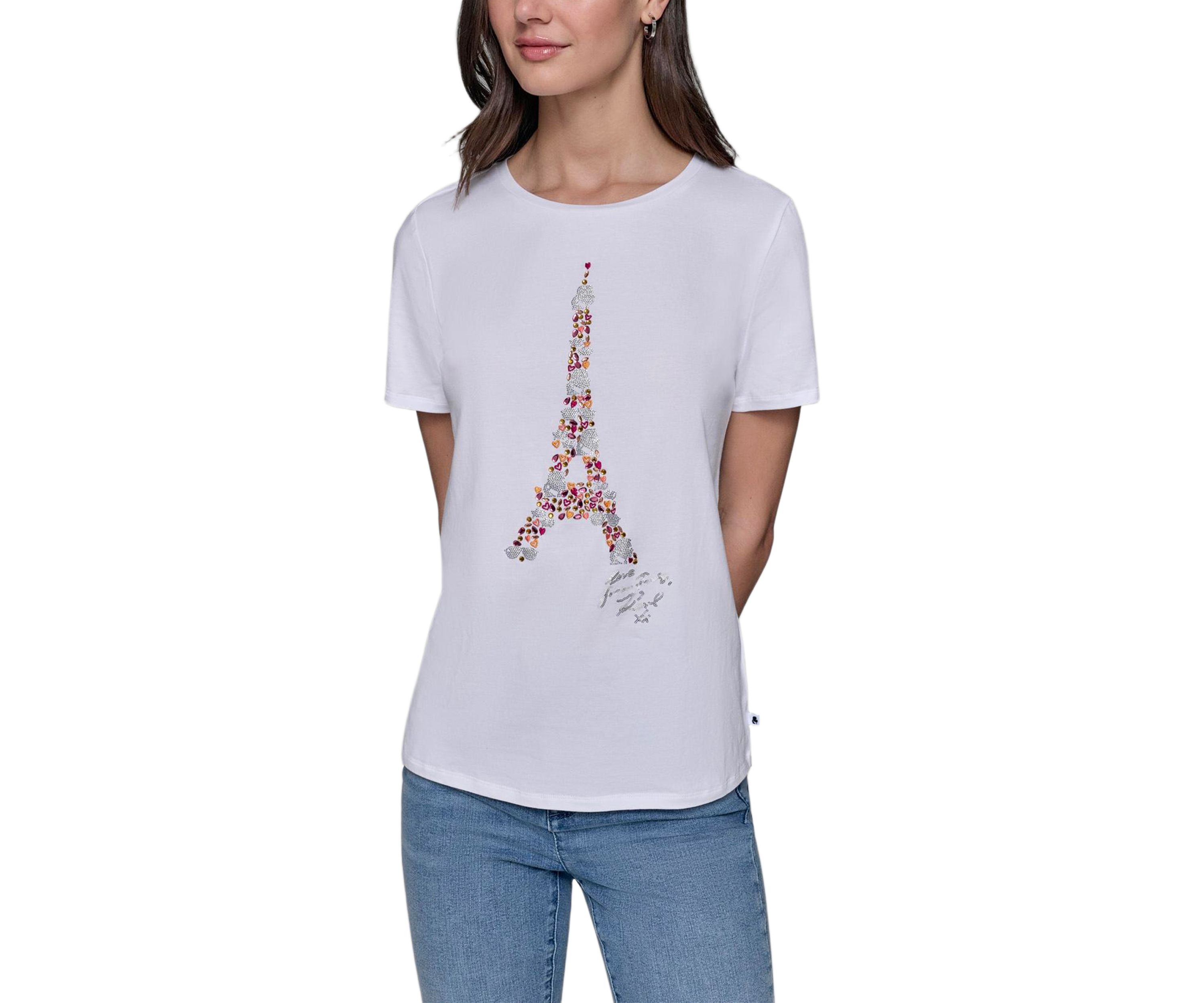 Womens Sequin Eiffel Tower Sequin Graphic T-Shirt