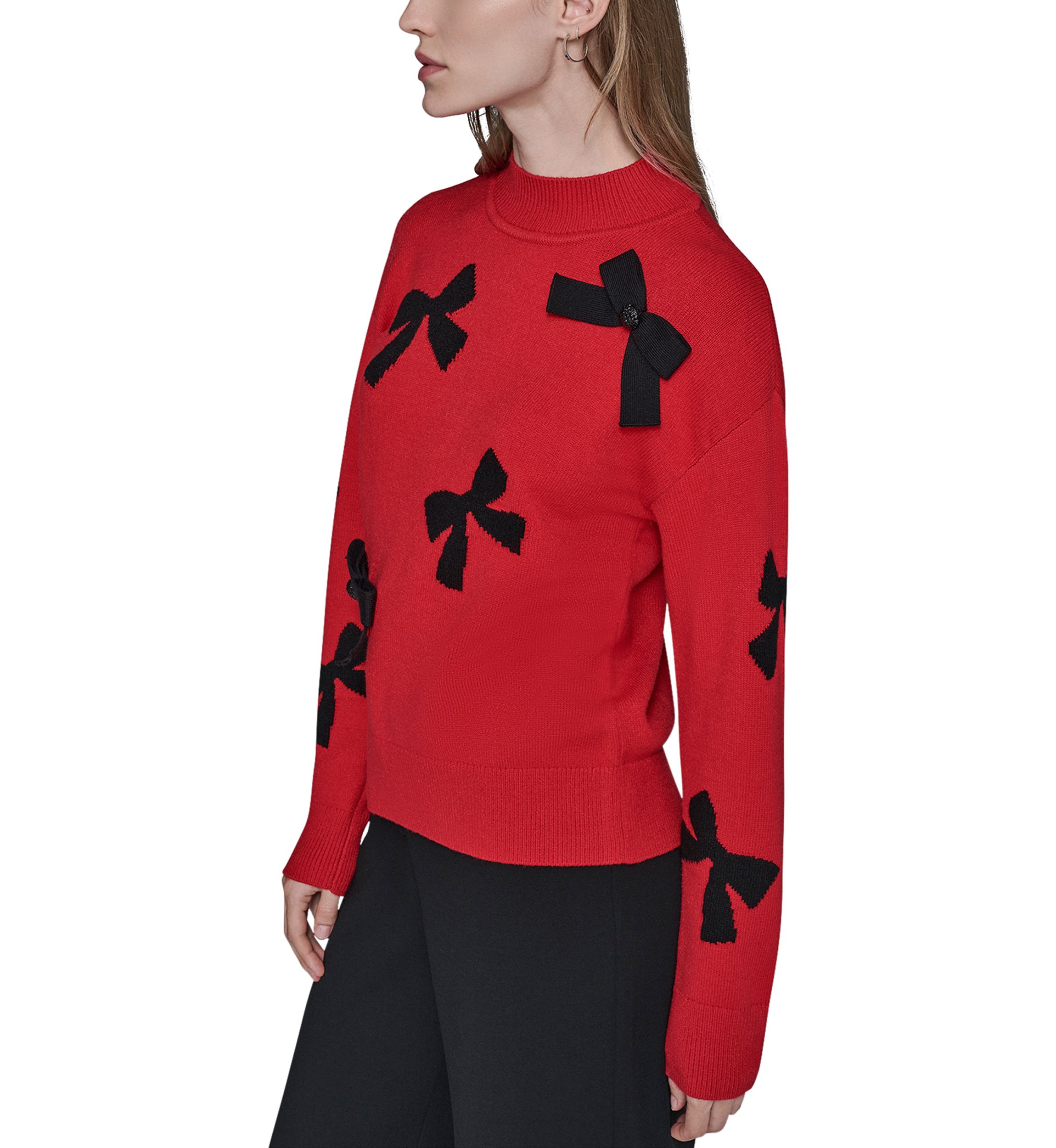 Womens All Over Bow Funnel Neck Sweater