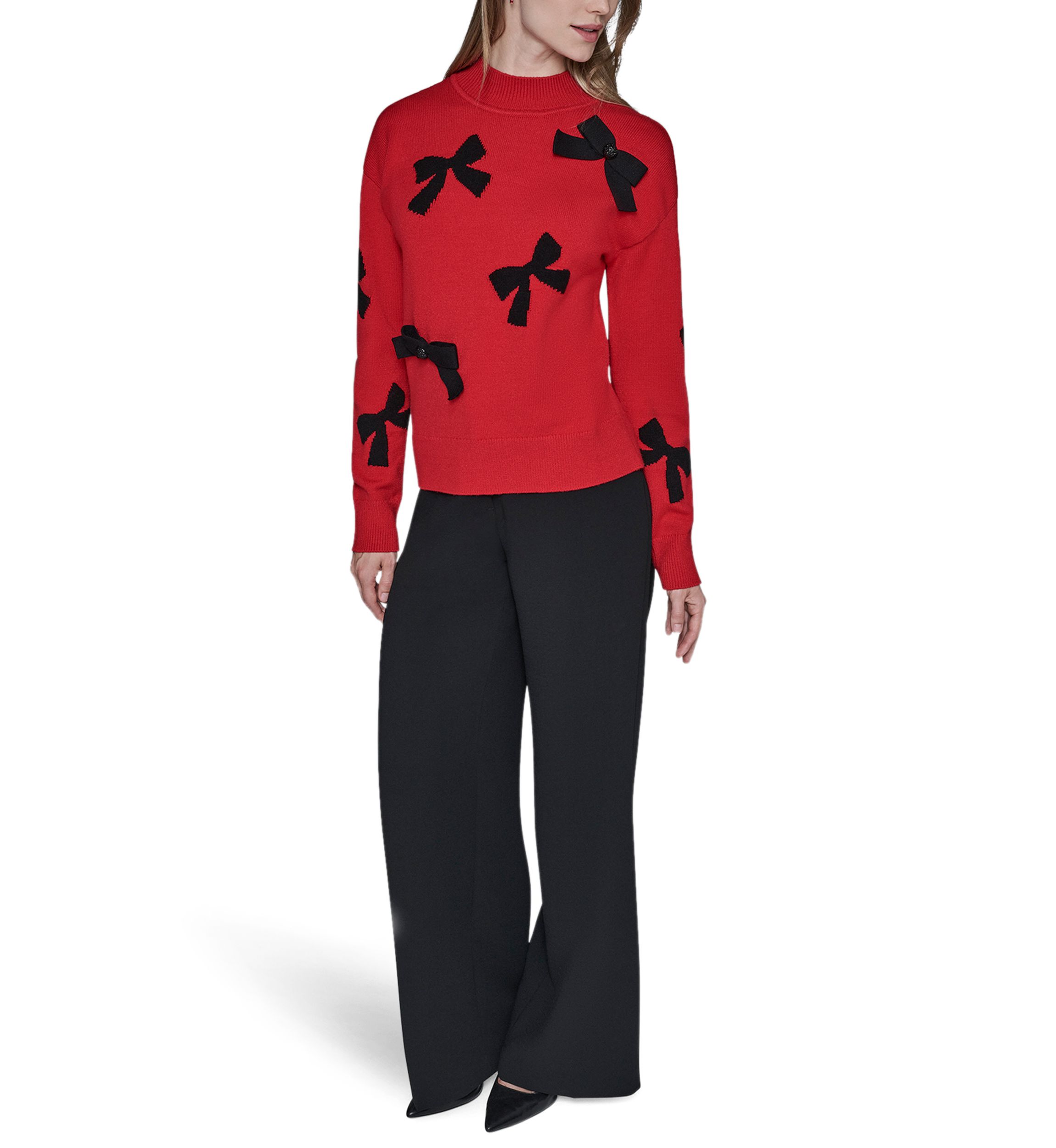 Womens All Over Bow Funnel Neck Sweater