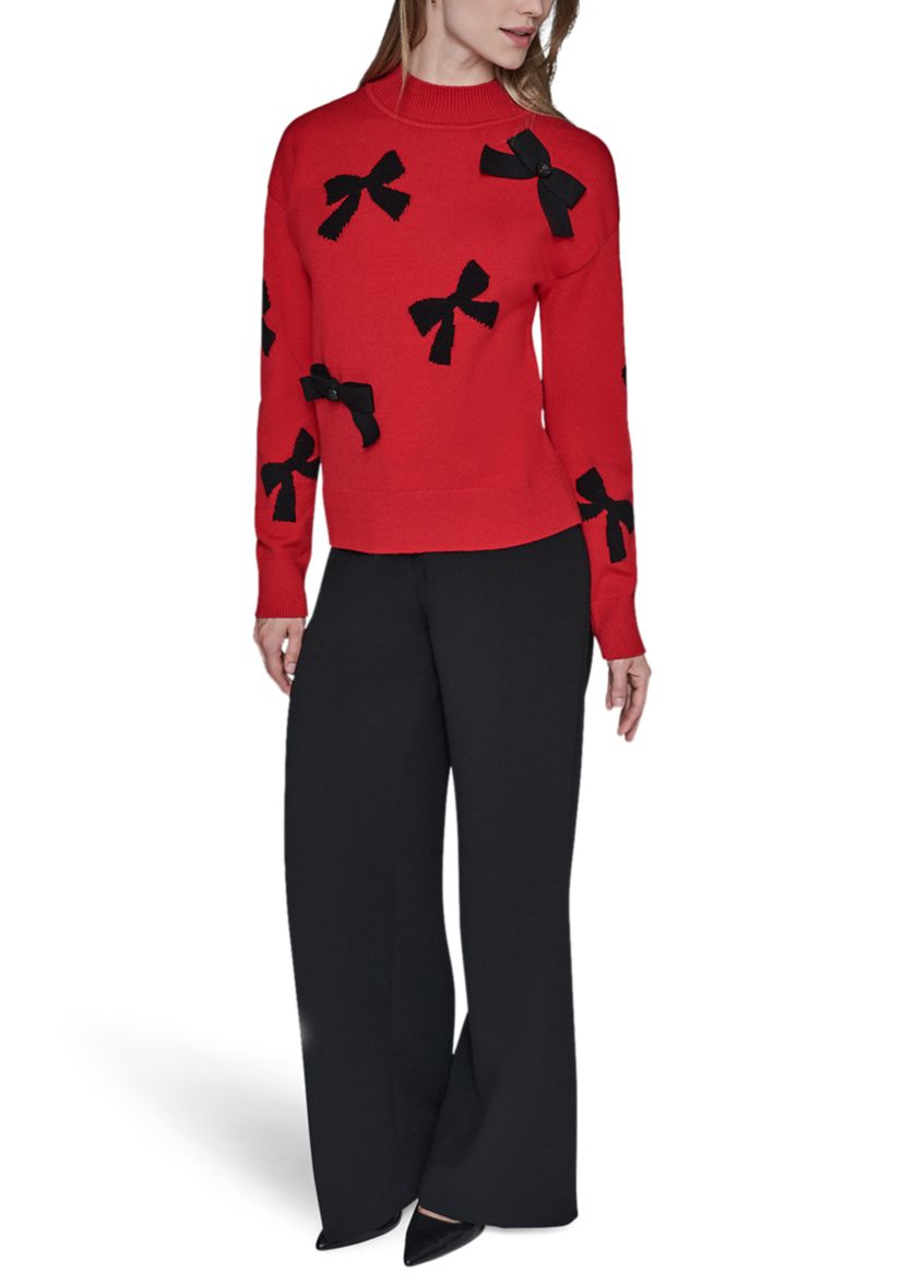 Womens All Over Bow Funnel Neck Sweater