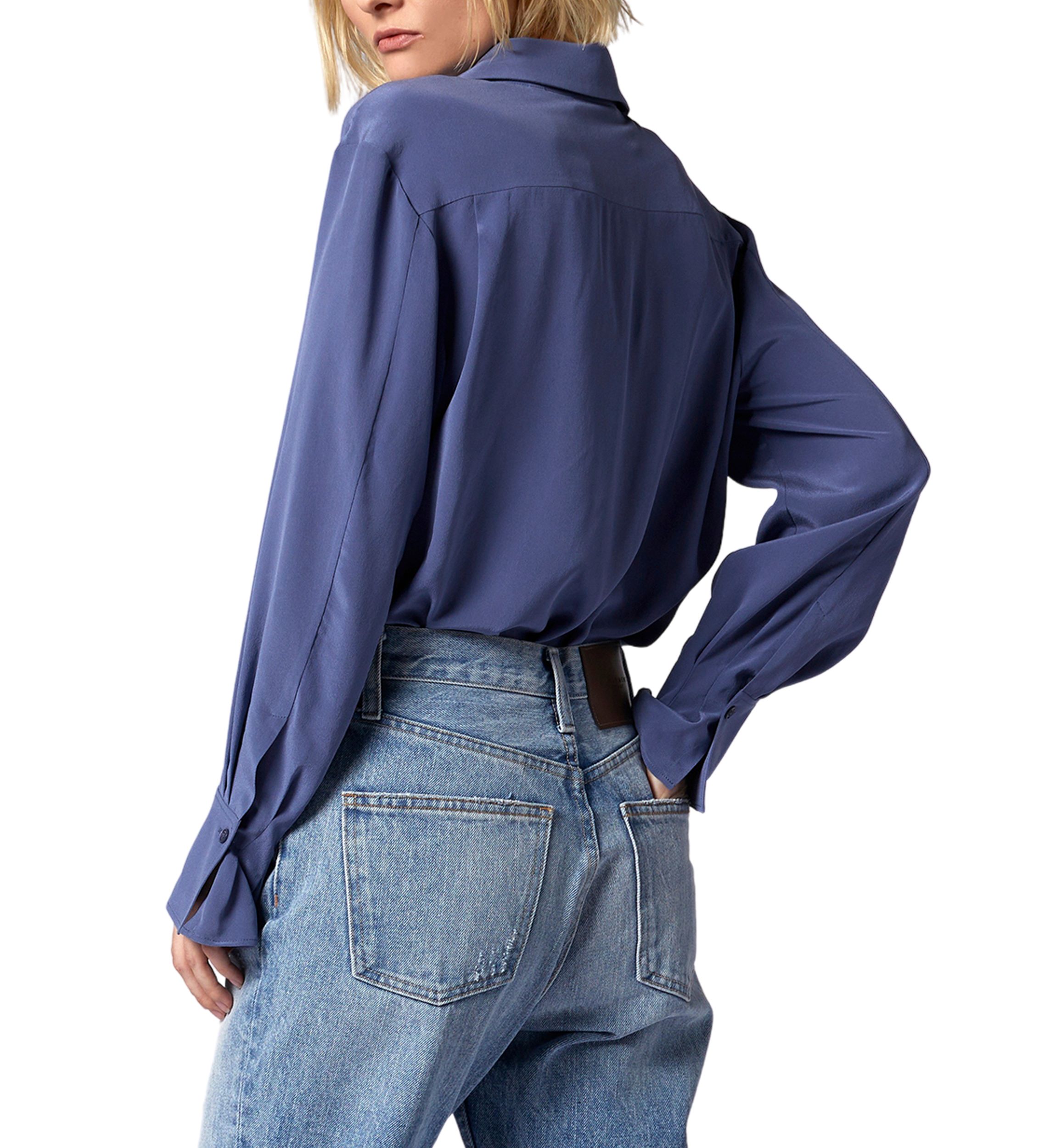 Womens Blouson Sleeve Ruffle Neck Blouse
