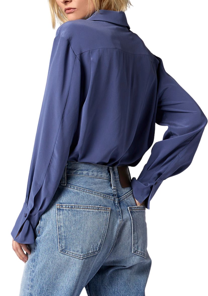 Womens Blouson Sleeve Ruffle Neck Blouse