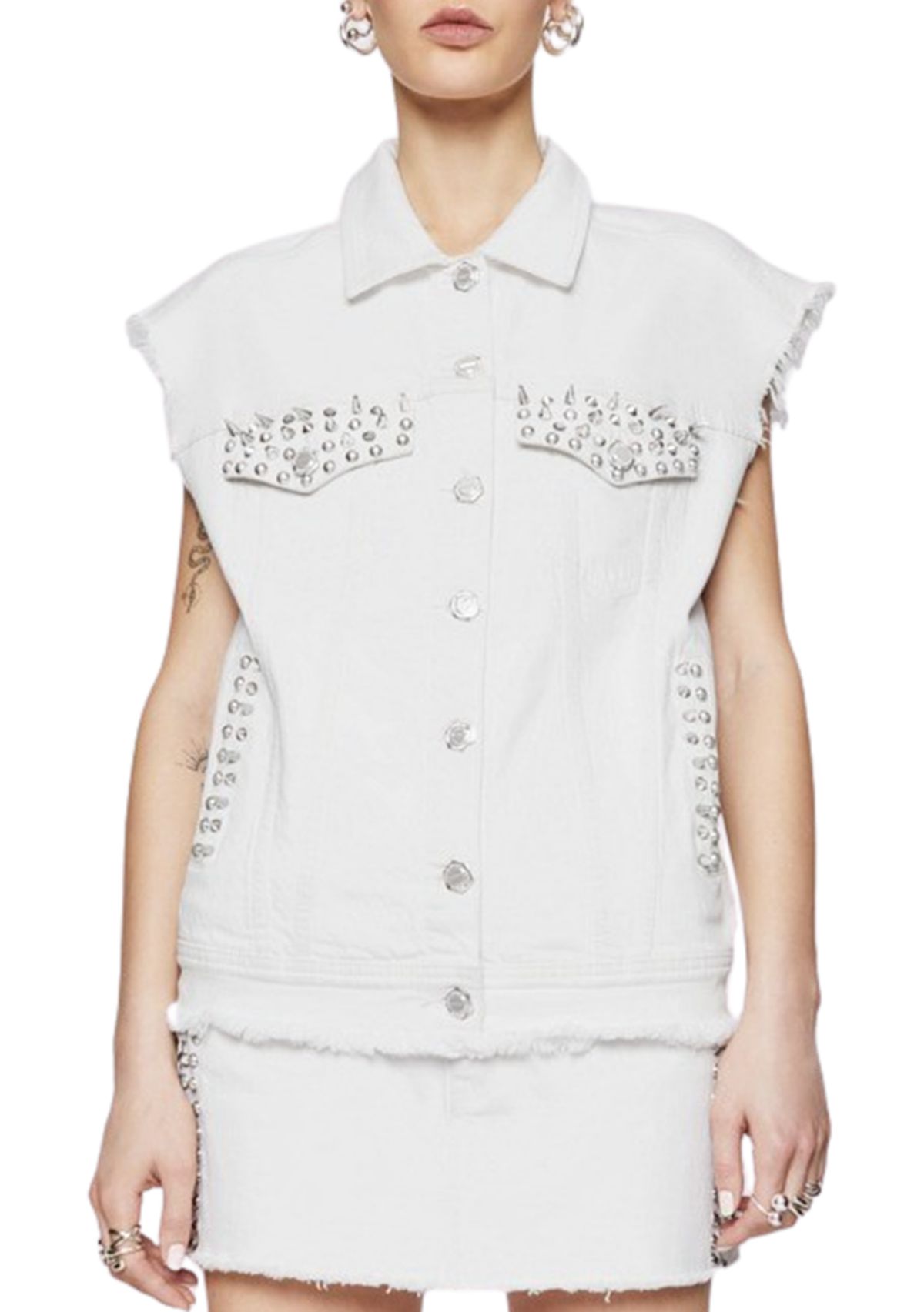 Womens Harlow Studded Denim Vest