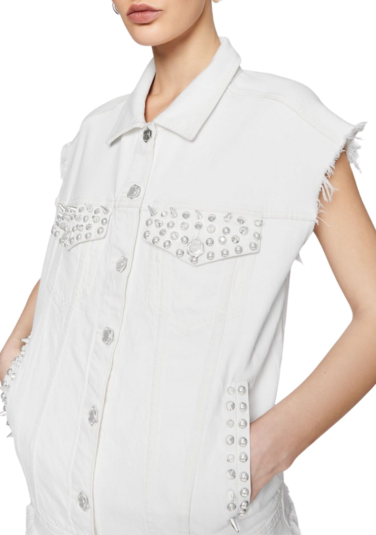 Womens Harlow Studded Denim Vest