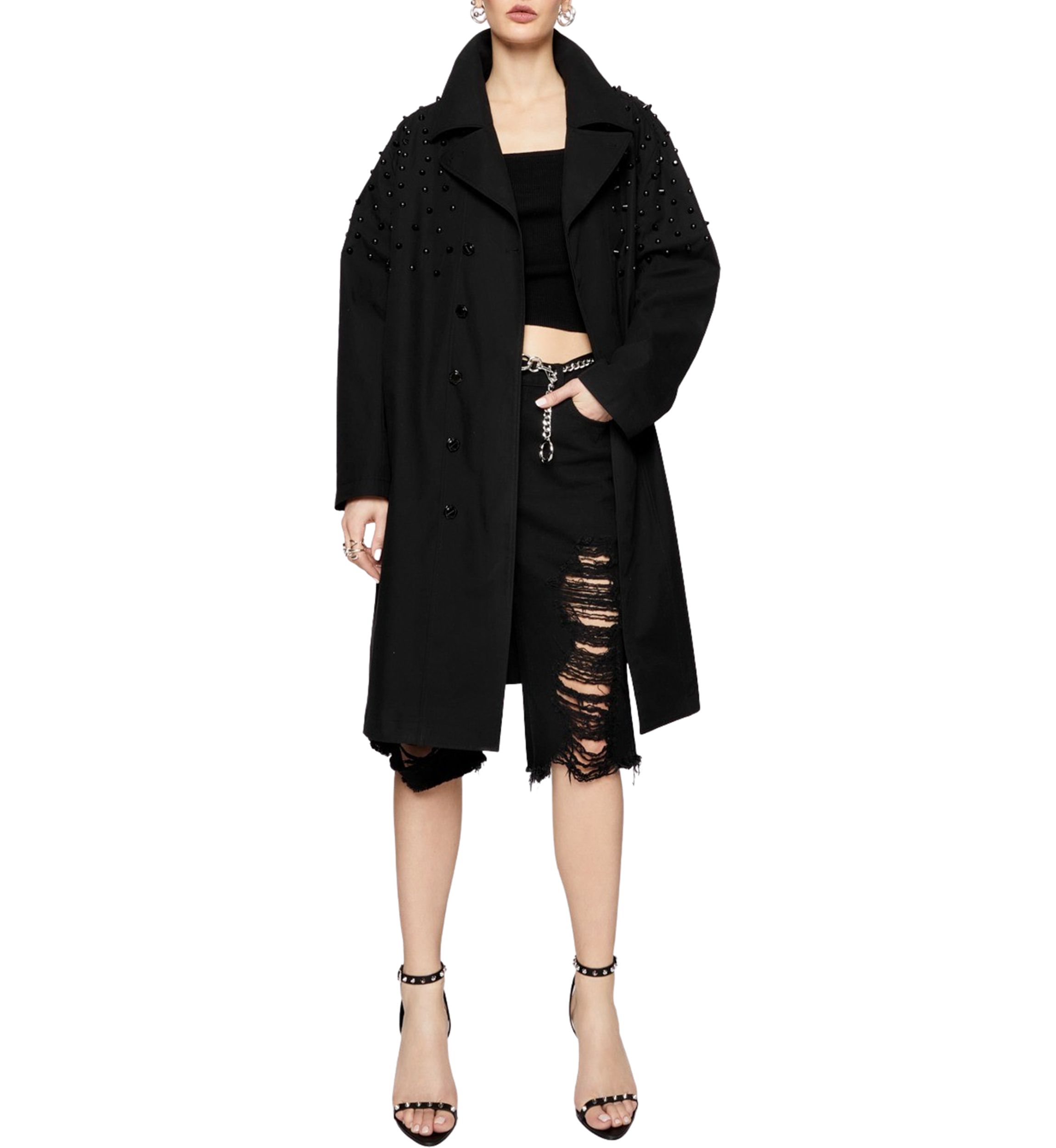 Womens Bowie Studded Trench Coat