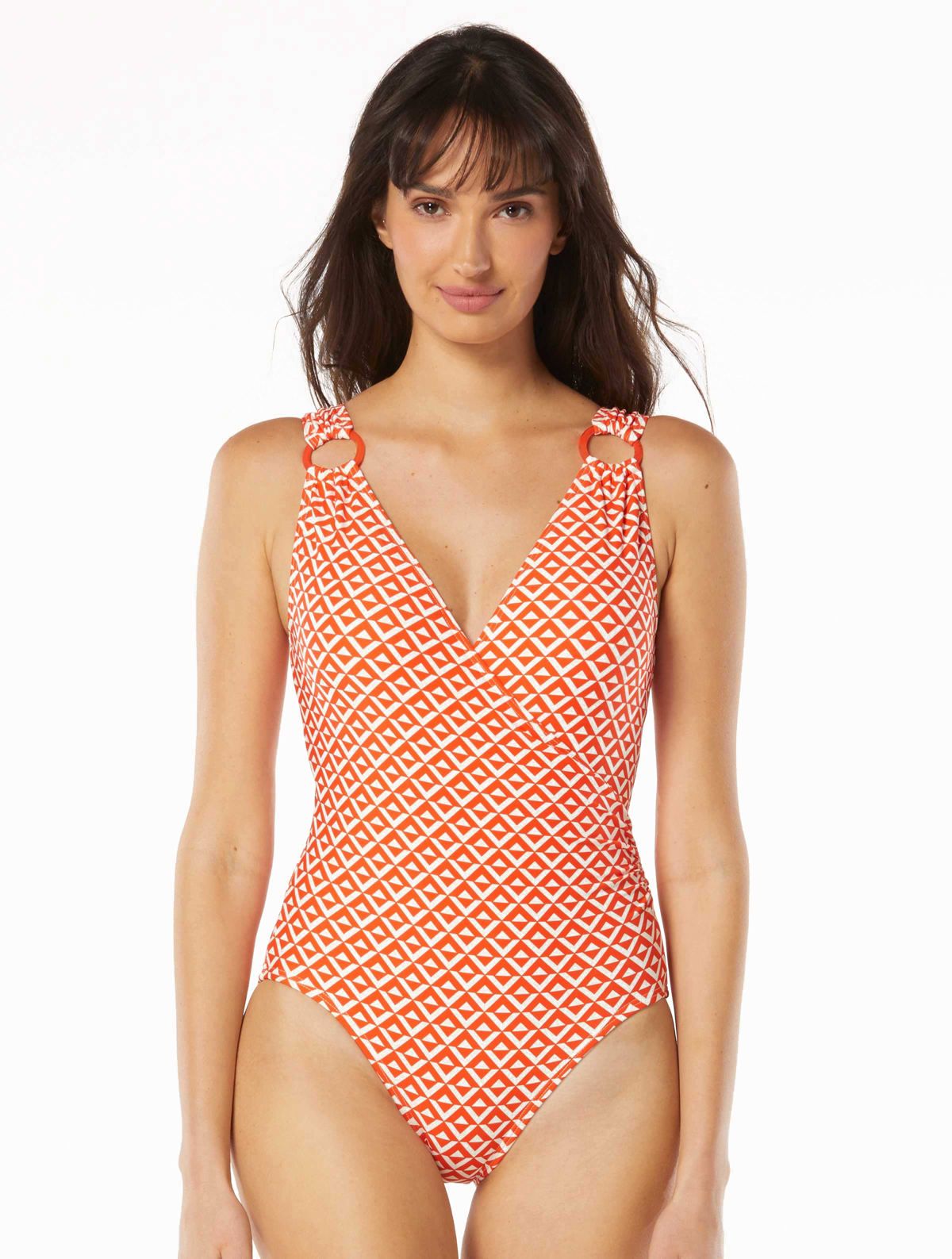 CARMEN MARC VALVO V-NECK SURPLICE ONE PIECE SWIMSUIT - ISLAND DIAMOND