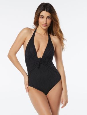 CARMEN MARC VALVO DEEP PLUNGE ONE PIECE SWIMSUIT - OASIS CROCHET