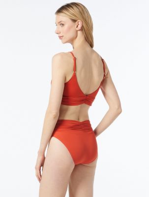 Michael By Kors Shirred High Leg Bikini Bottom