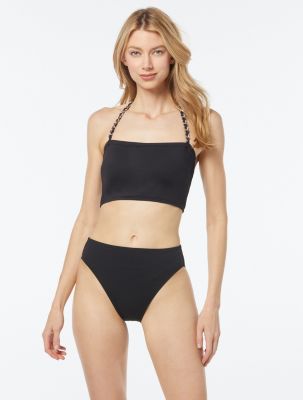 Michael Kors Women's Halter Crop Bikini Top, Black, Medium -  0193144656865