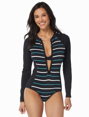 Beach House Sport Sculpt Long Sleeve Zip Front One Piece Swimsuit -  Paradise Palm