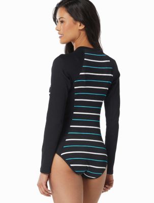 Beach House Sport Sculpt Long Sleeve Zip Front One Piece - Beach Solids