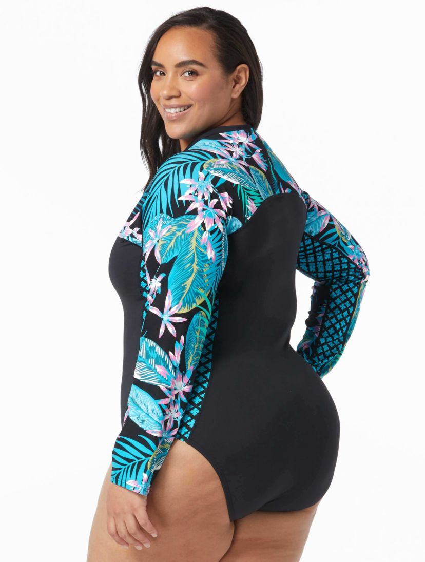 Beach House Women Sport Plus Sculpt Long Sleeve Zip Front One Piece Swimsuit