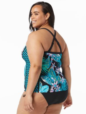 Beach House Plus Size Blair Spliced High Neck Tankini Top- Block