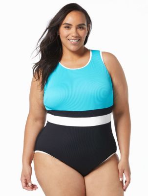 Sporti Plus Size Unitard Shibori Ombre One Piece Swimsuit at