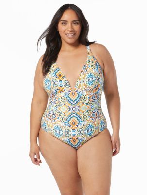 Coco Reef Charisma Bra Sized Underwire Bandeau One Piece Swimsuit - Tropical