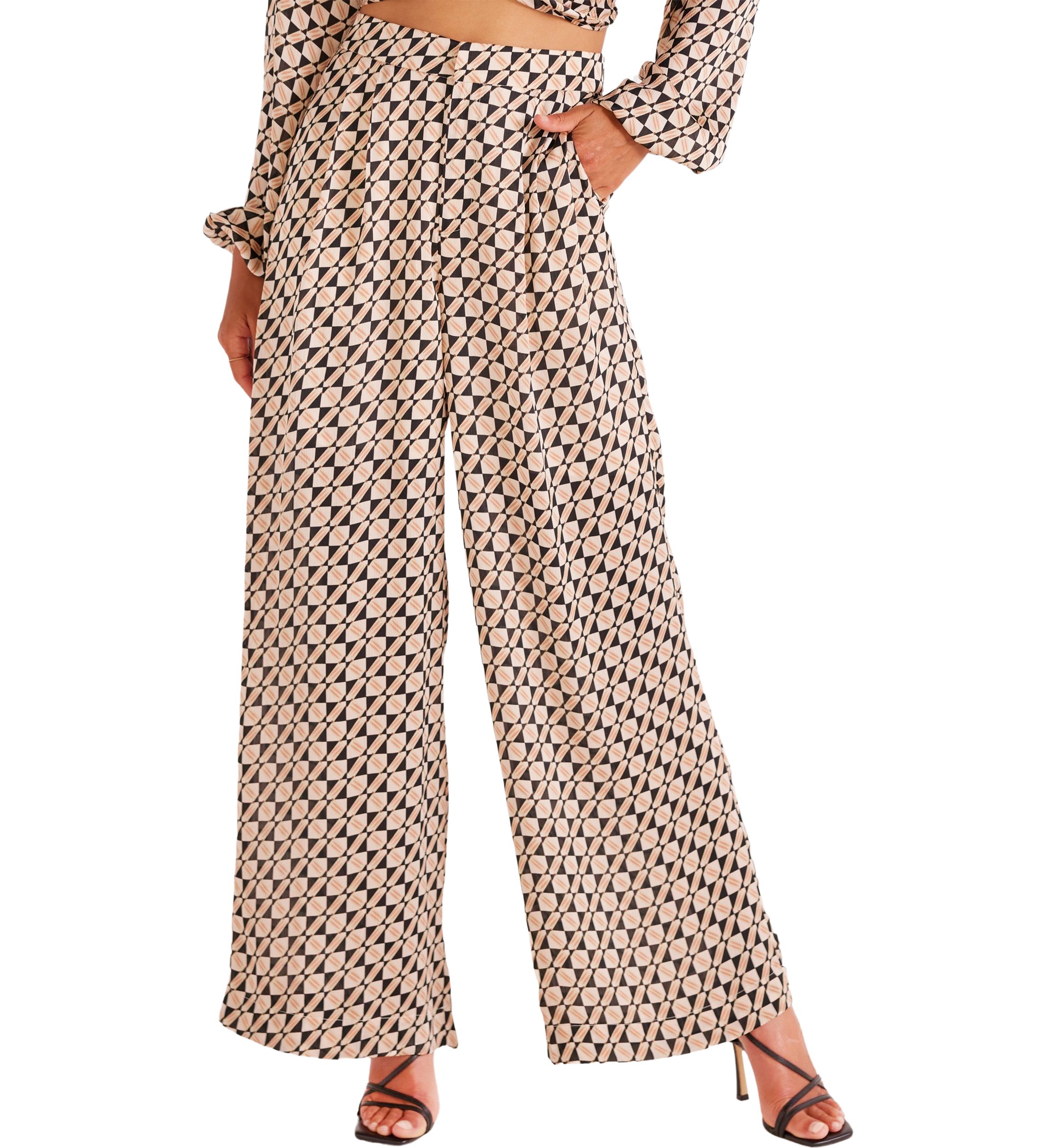 Womens Wide Leg Printed Pants
