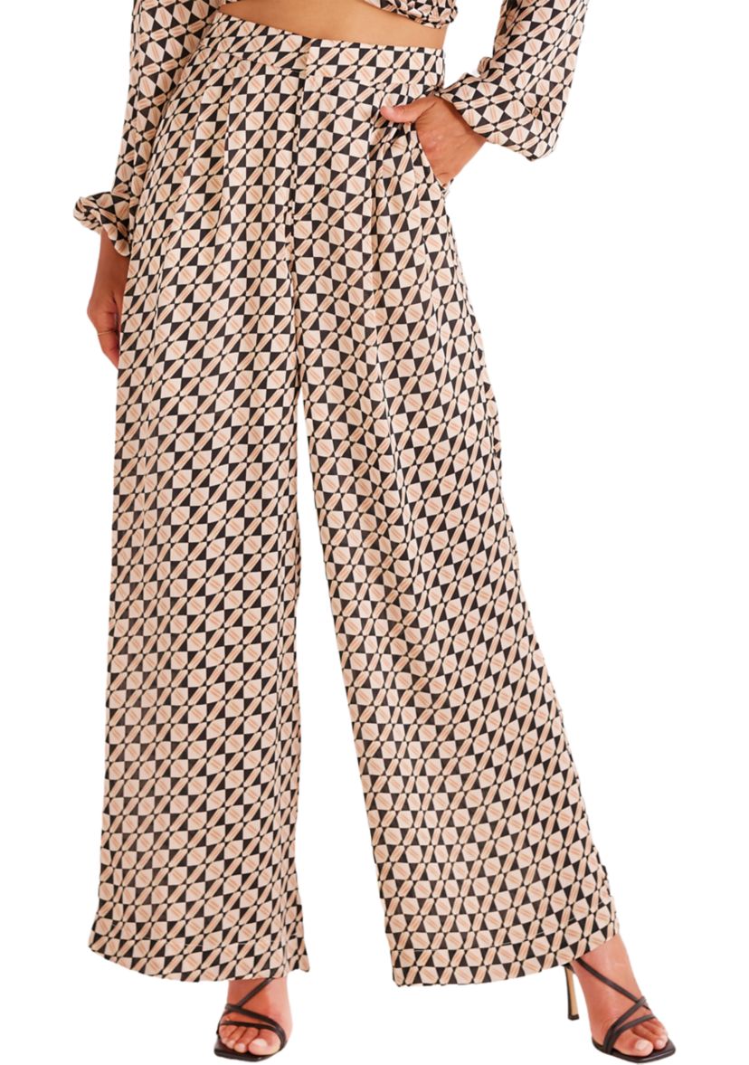 Womens Wide Leg Printed Pants