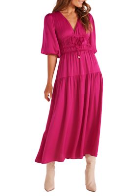 MADISON Satin Longsleeve Bridesmaids Maxi Dress with Side Split