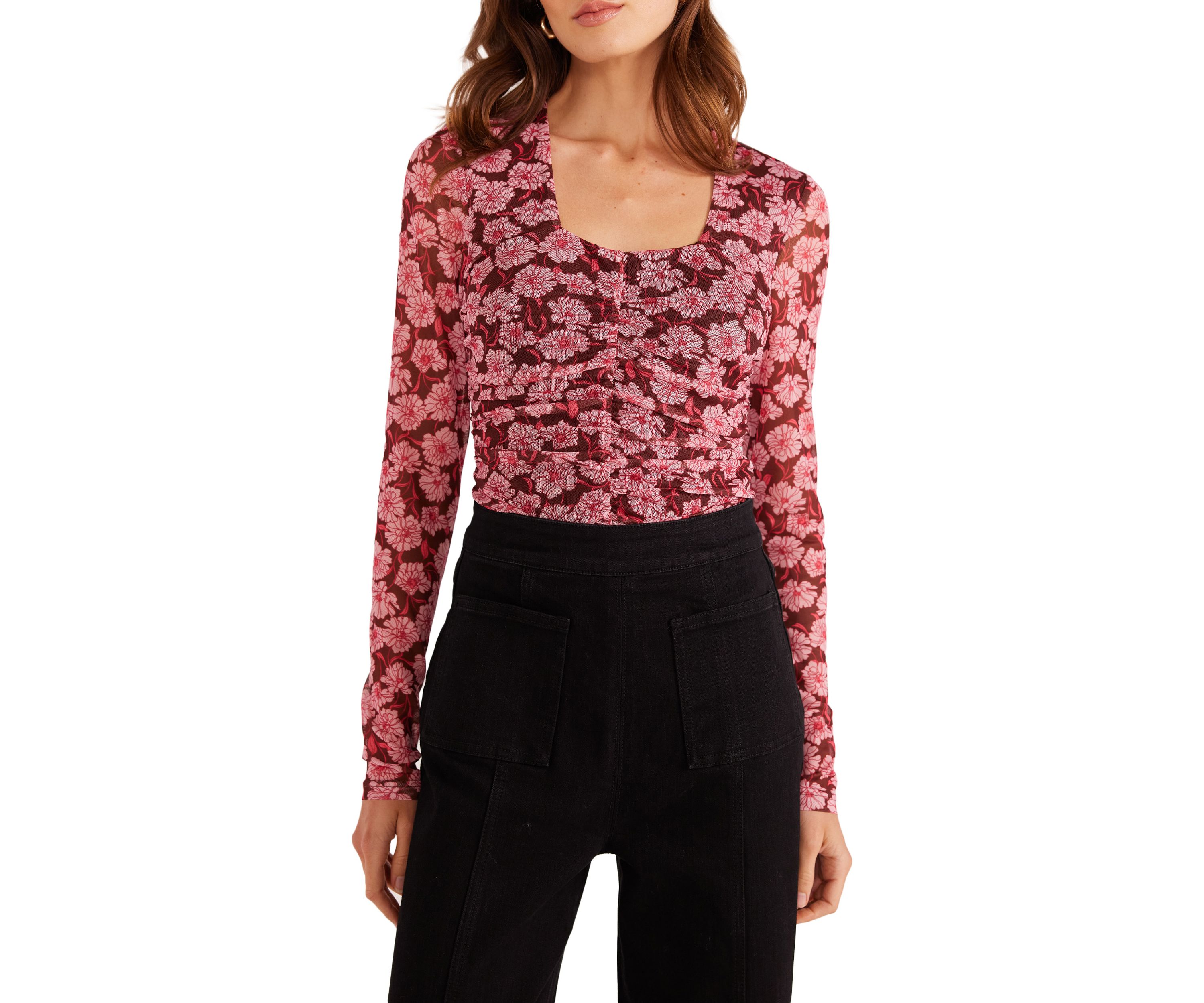 Womens Dakota Mesh Ruched Top