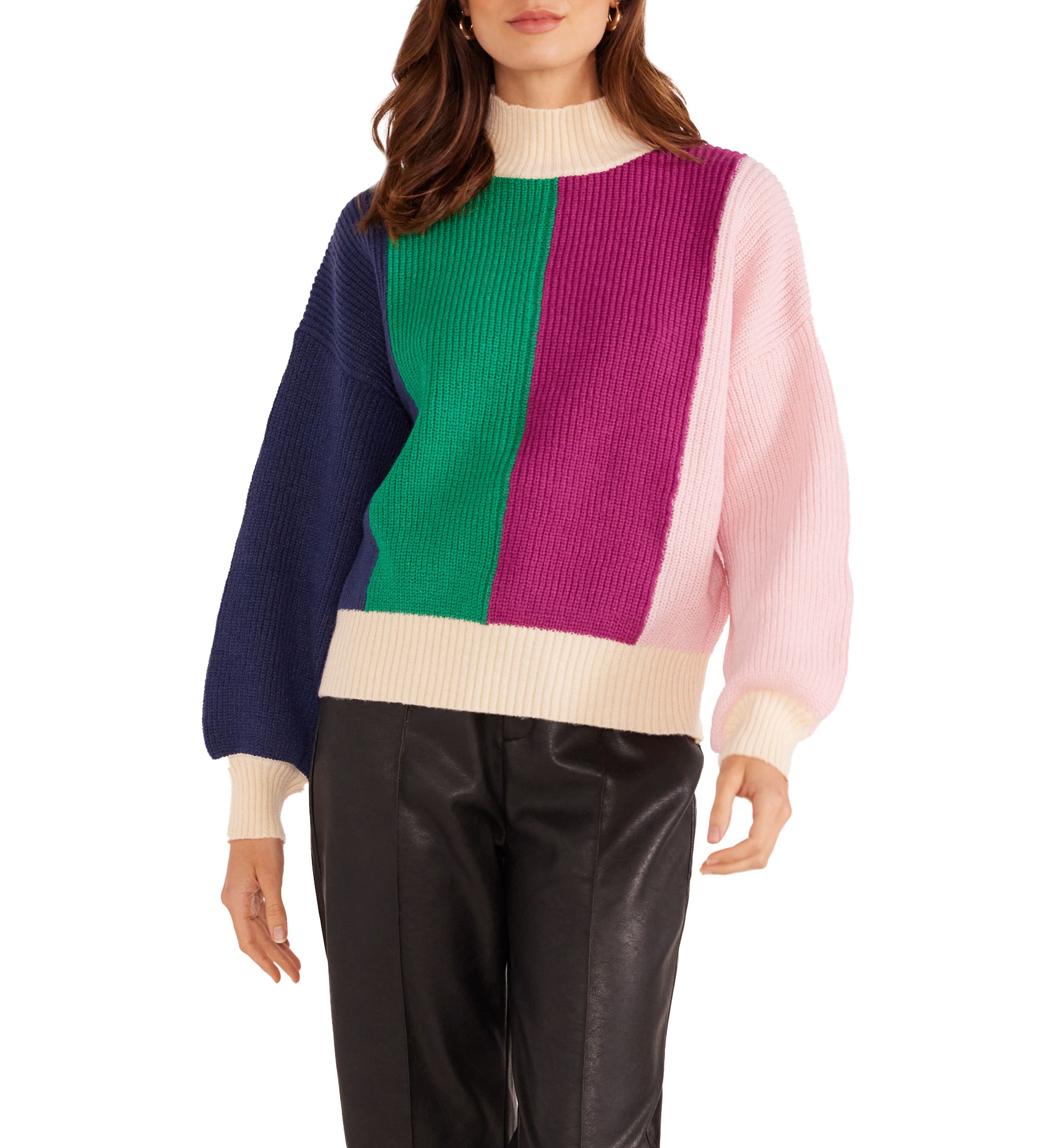 Womens Kelsey Color Block Knit Sweater