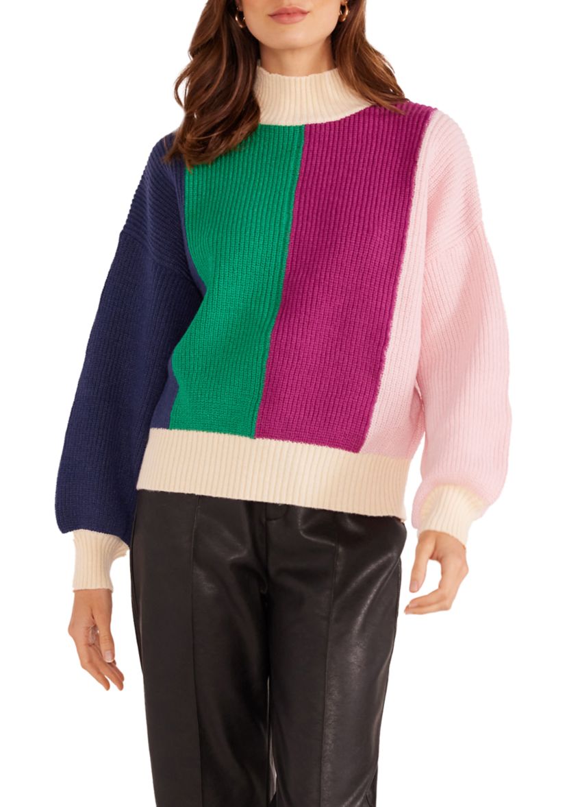 Womens Kelsey Color Block Knit Sweater
