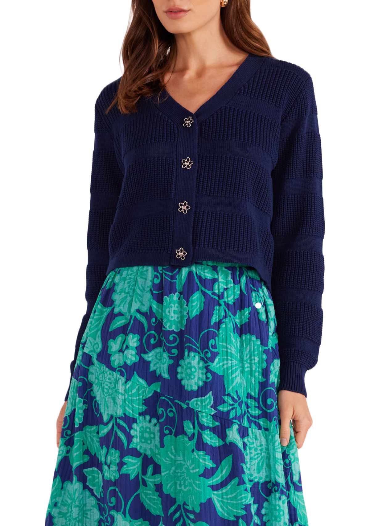 Womens Mary Stripe Rib Knit Cardigan 