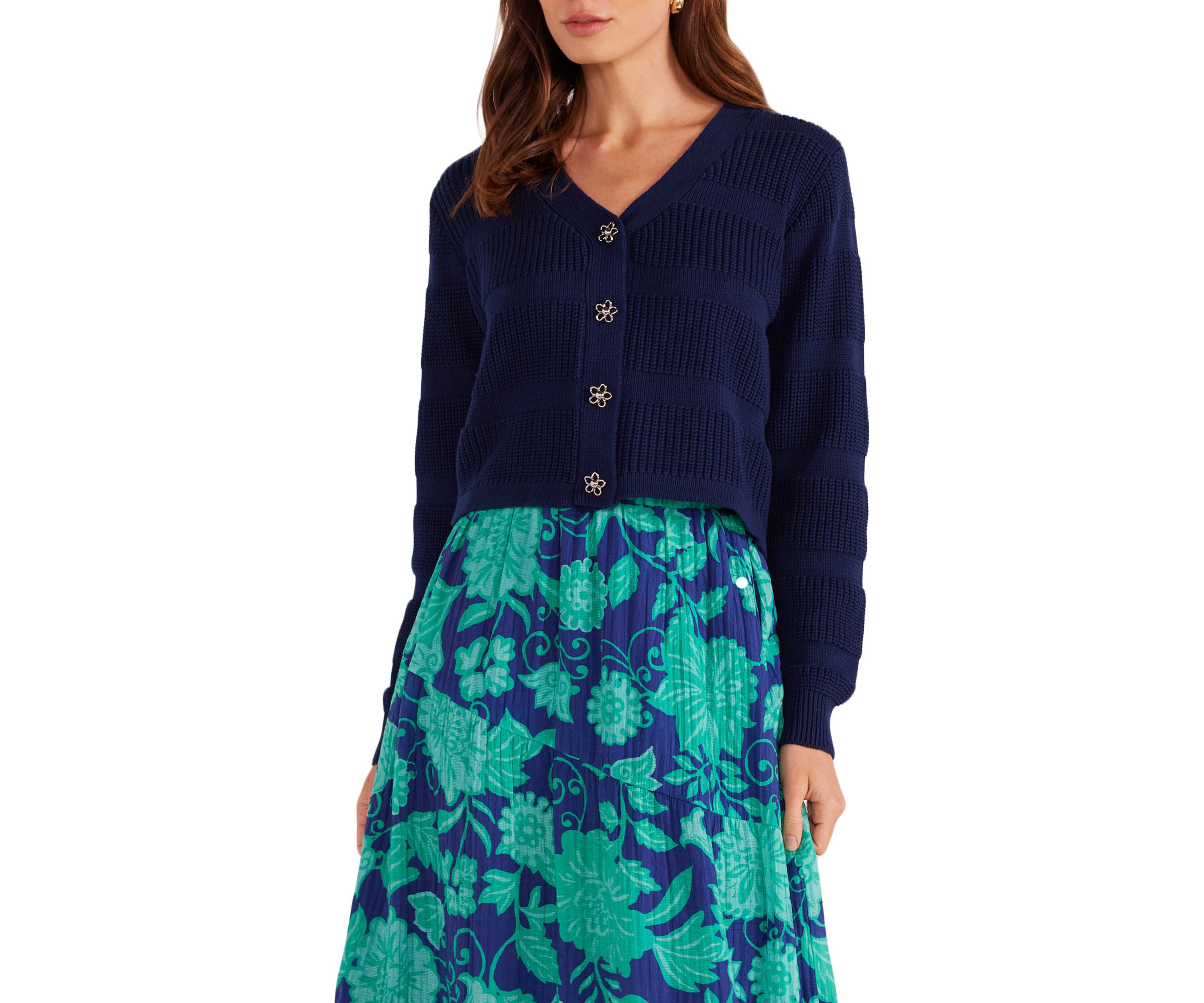 Womens Mary Stripe Rib Knit Cardigan 