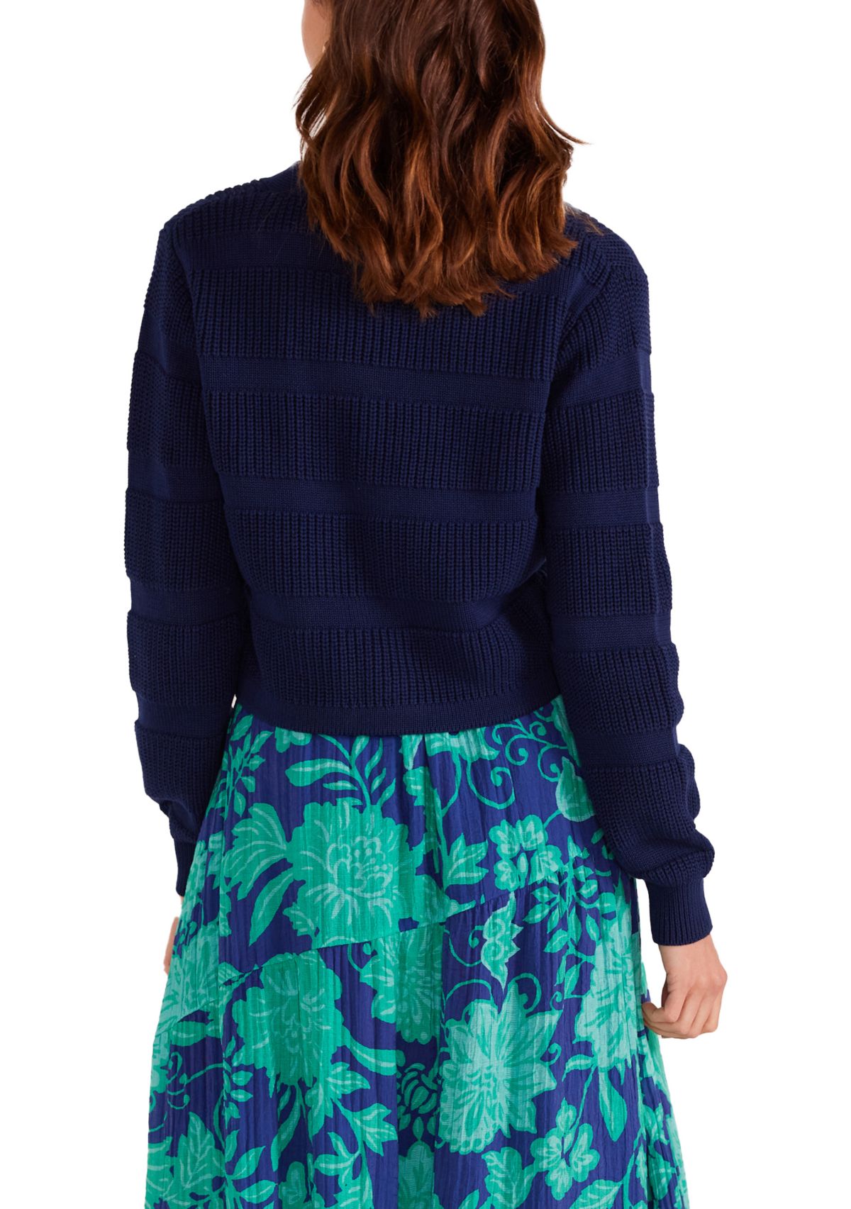 Womens Mary Stripe Rib Knit Cardigan 