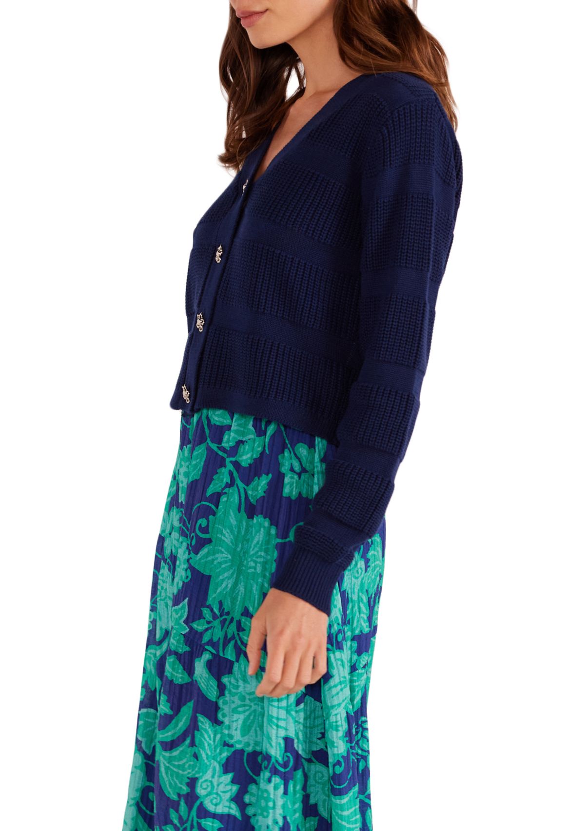 Womens Mary Stripe Rib Knit Cardigan 