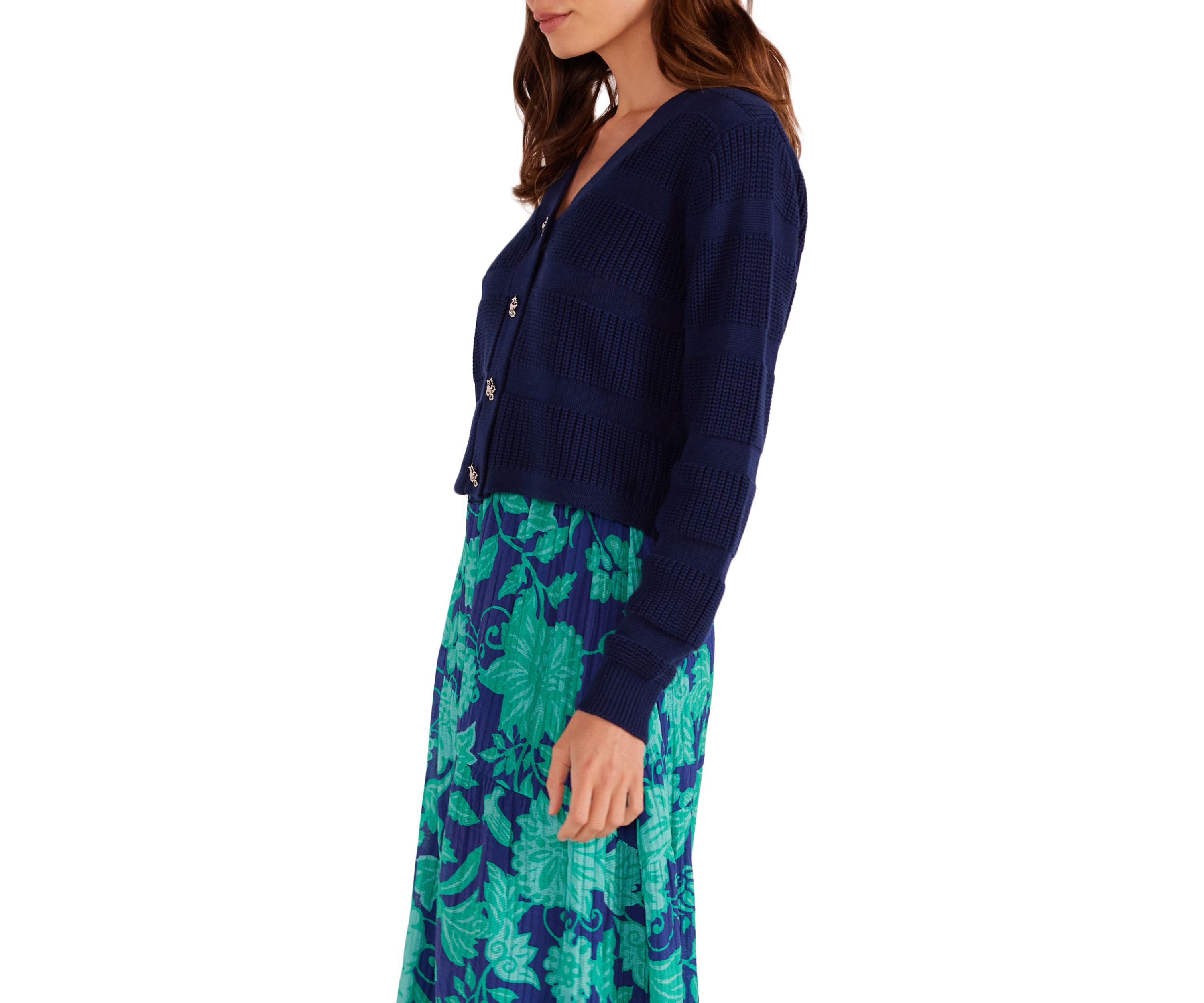 Womens Mary Stripe Rib Knit Cardigan 