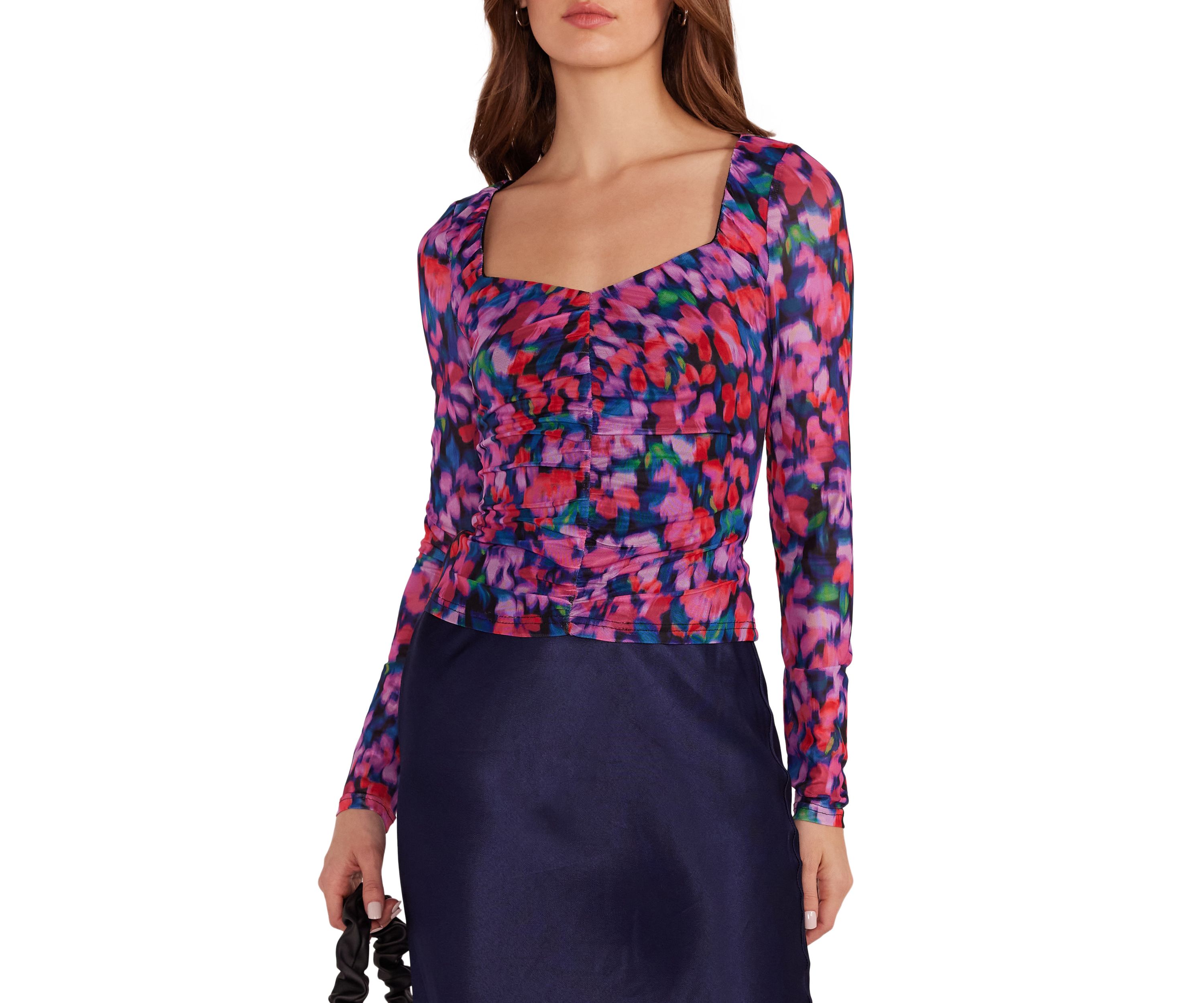 Womens Calista Ruched Mesh Top 