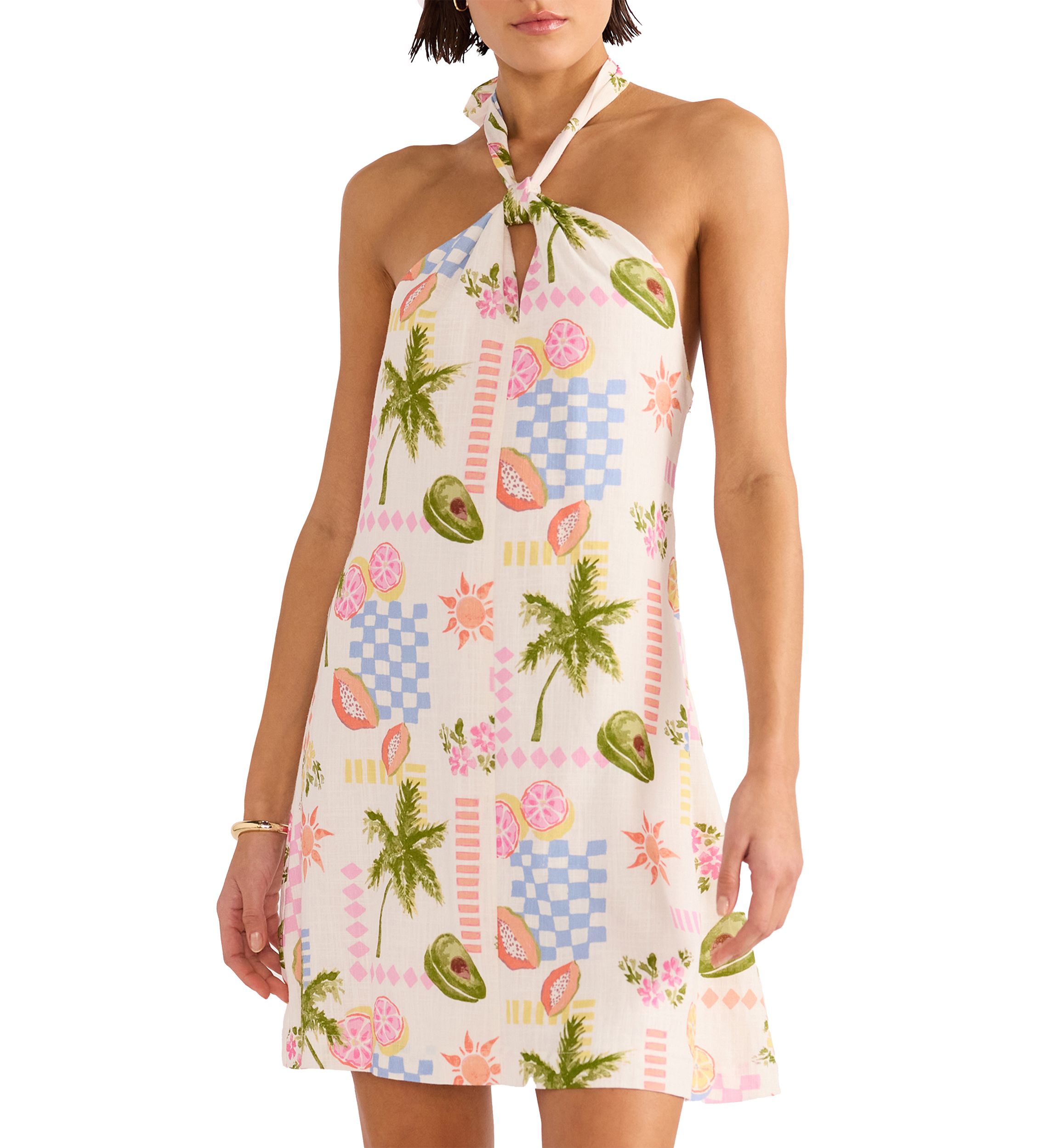 Grace Fruity Floral Halter Neck Mini Swim Coverup Dress
