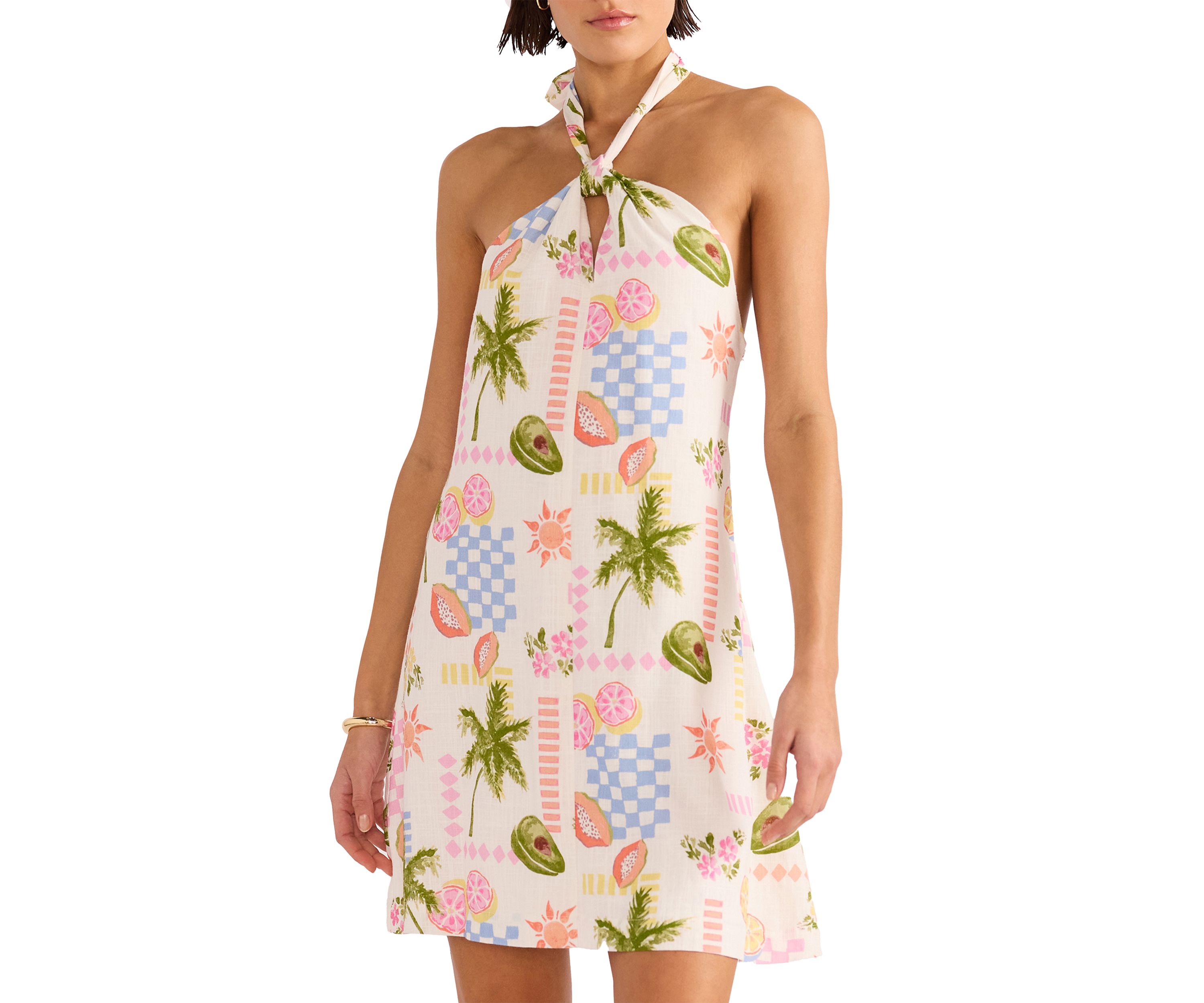 Grace Fruity Floral Halter Neck Mini Swim Coverup Dress