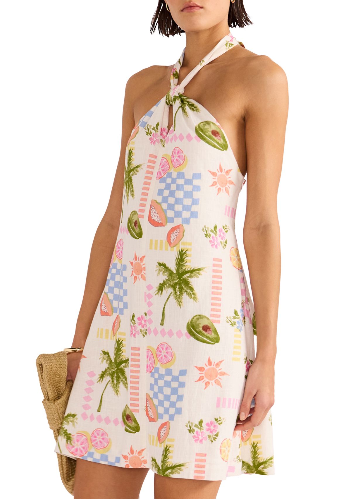 Grace Fruity Floral Halter Neck Mini Swim Coverup Dress