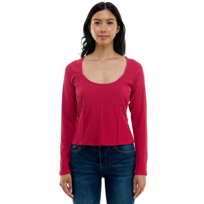 Rib knit scoop neck top