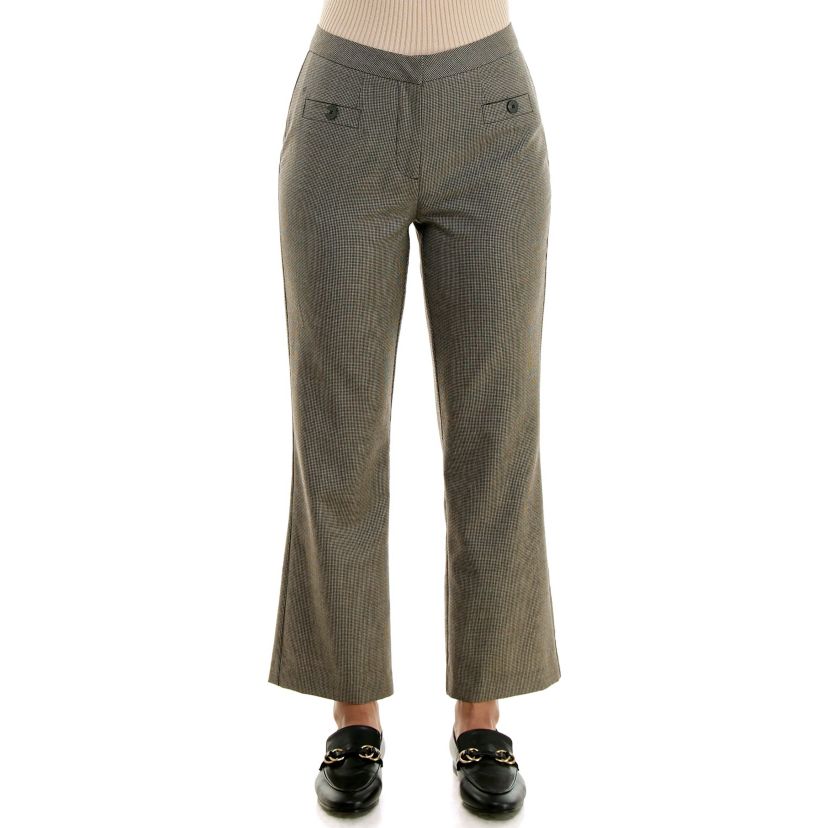 Houndstooth patterned zip front cropped flare pant