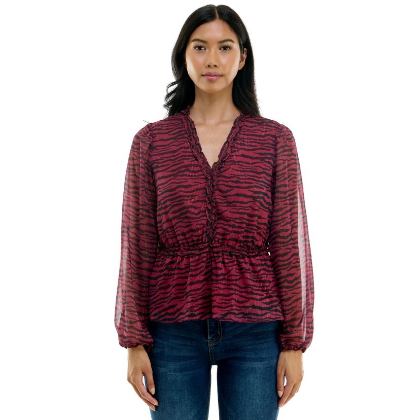 Printed metallic clip dot blouse