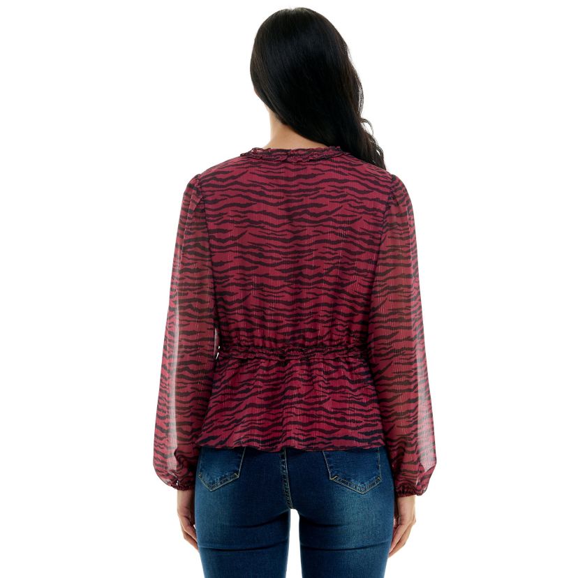 Printed metallic clip dot blouse