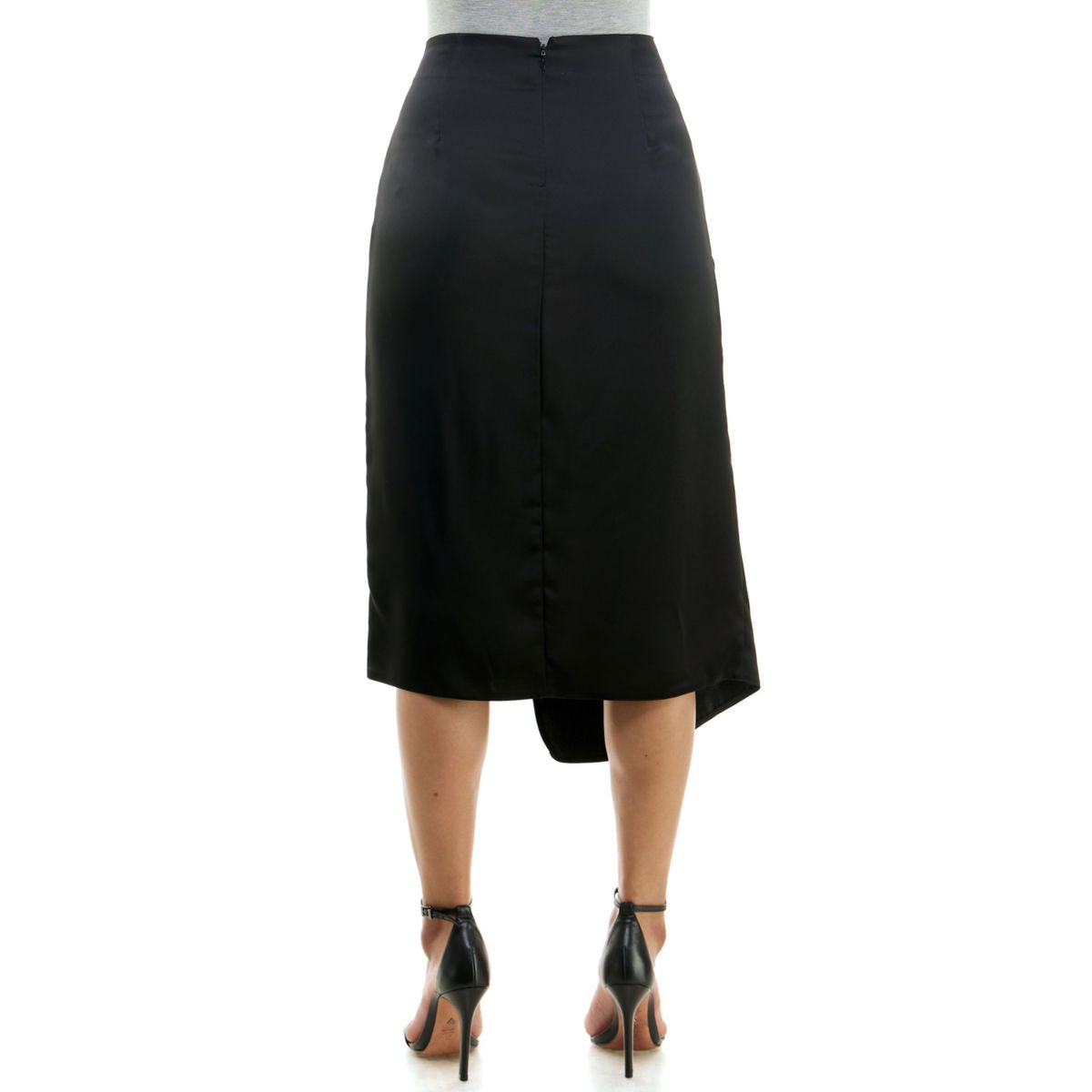 Solid stretch satin faux wrap skirt