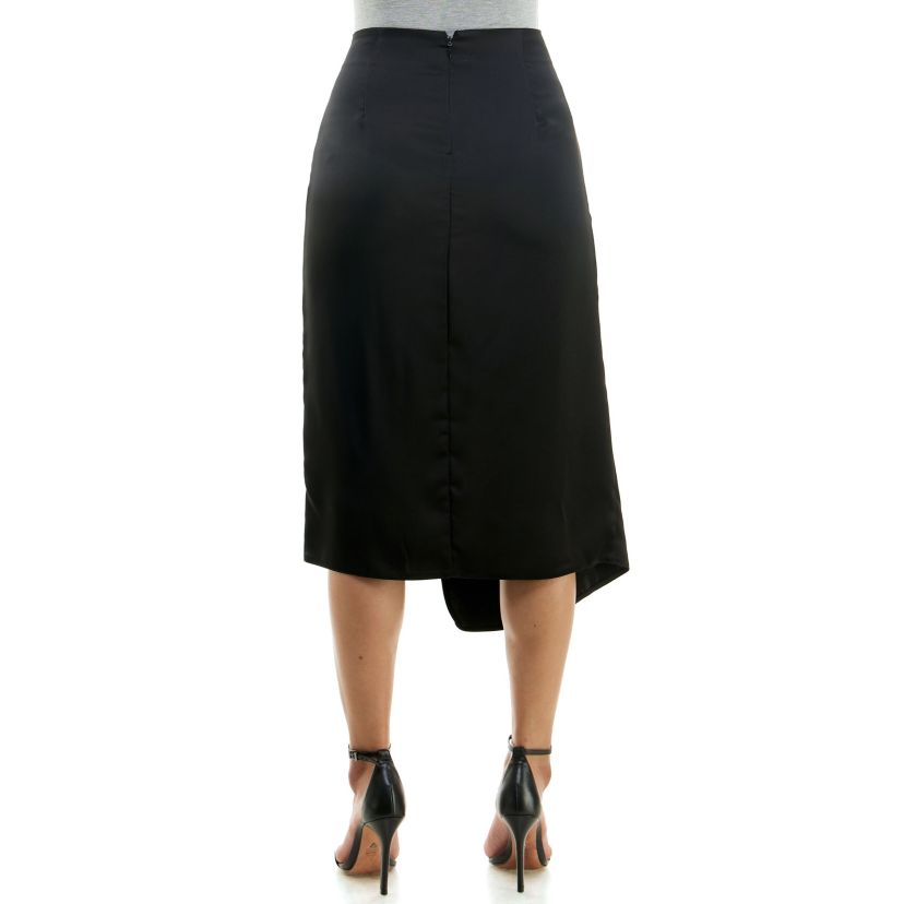 Solid stretch satin faux wrap skirt