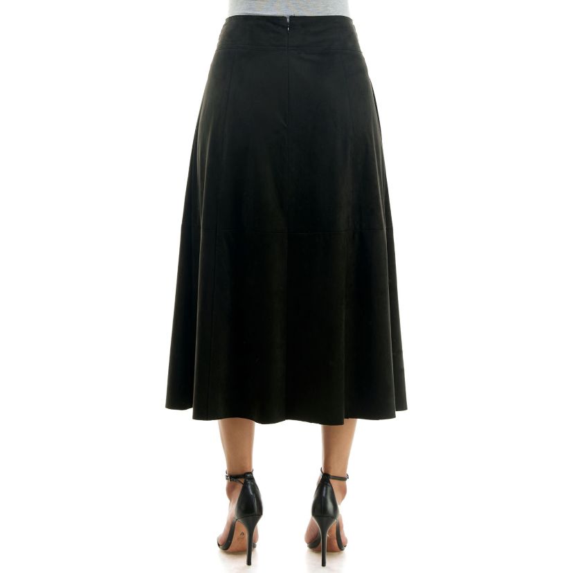 Faux suede long tie belt midi skirt