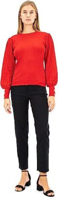 Nanette Lepore Women's Pullover Lurex Sweater with Ribbed Sleeve Detail