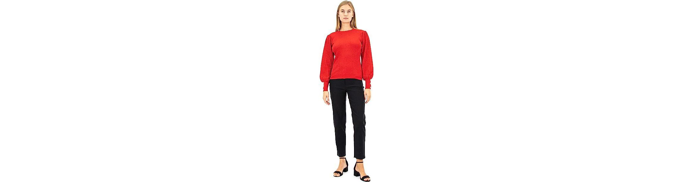 Pullover Lurex Sweater with Ribbed Sleeve Detail