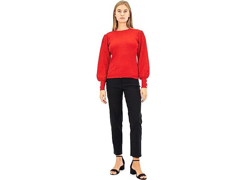 Pullover Lurex Sweater with Ribbed Sleeve Detail