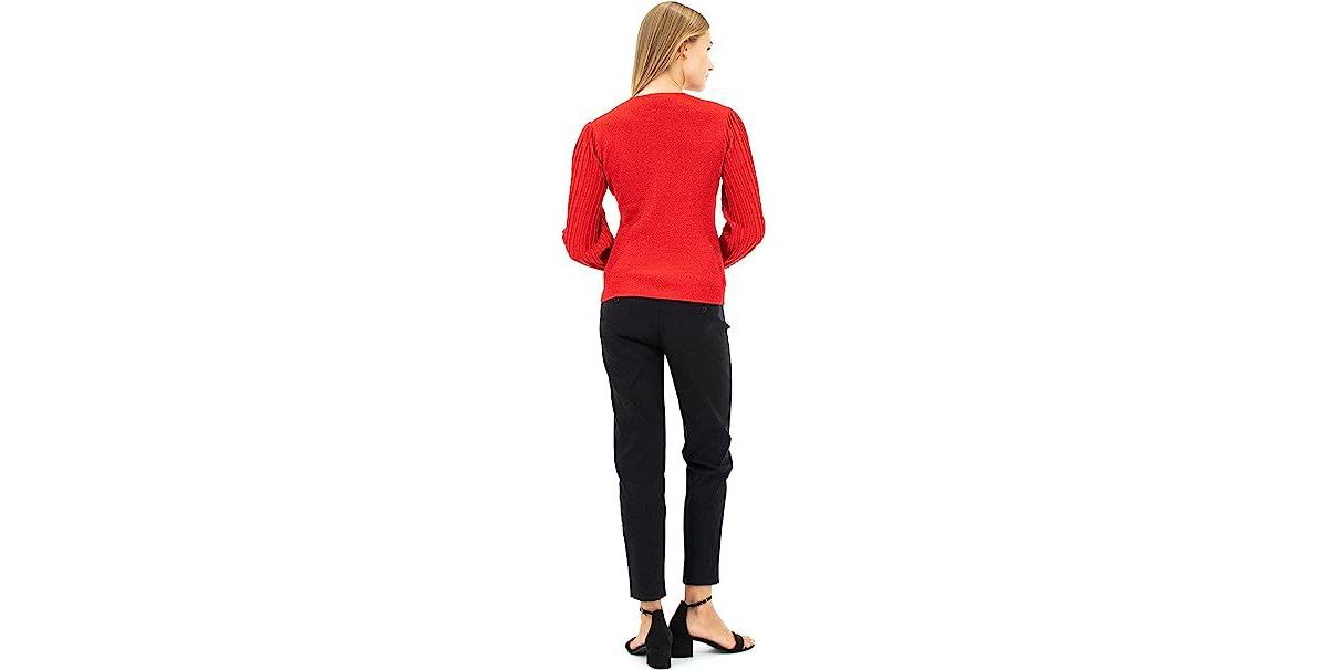 Pullover Lurex Sweater with Ribbed Sleeve Detail