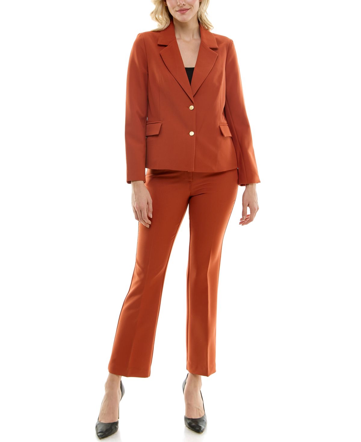 Bi-Stretch Pant Suit with Two Button Jacket and Coin Pocket Detail with Front Seam