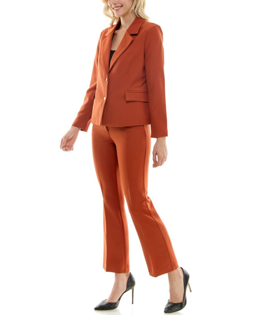 Bi-Stretch Pant Suit with Two Button Jacket and Coin Pocket Detail with Front Seam