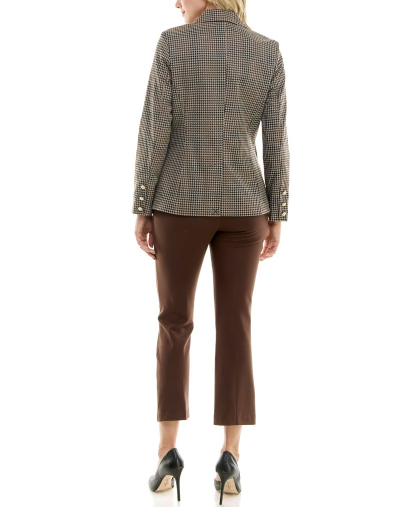 Double Breasted Printed Artie Houndstooth Jacket Pant Suit with Solid Pant